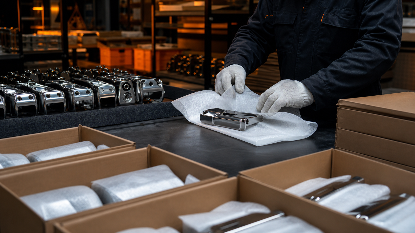 Kaplanmış metal parçaların paketlenmesi