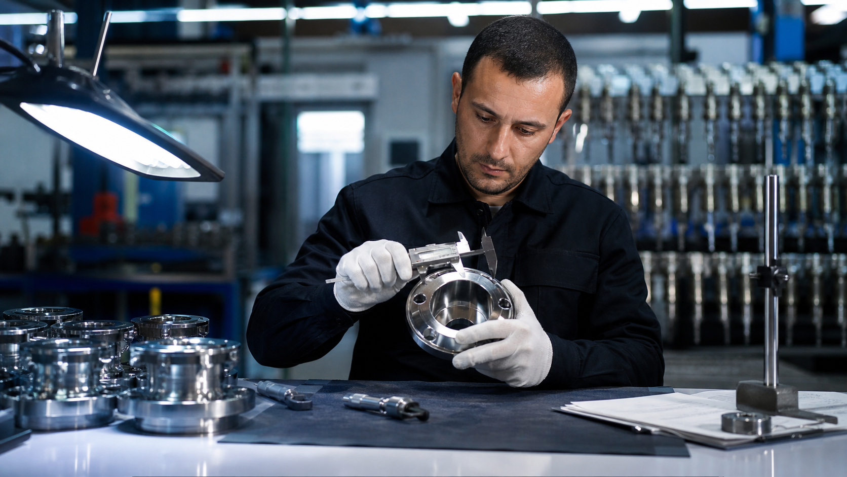 Kaplanmış metal parçanın kalite kontrol ölçümü